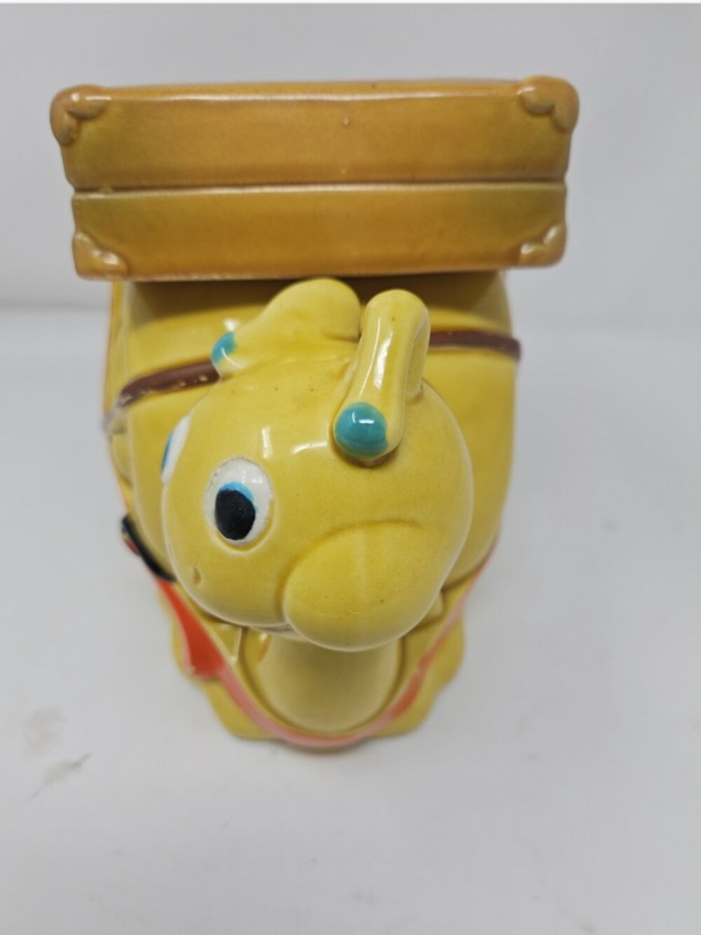 Vintage 1970 Cookie Jar Smiling Snail Suitcase Luggage Japan Harvest Gold Orange - Picture 2 of 9